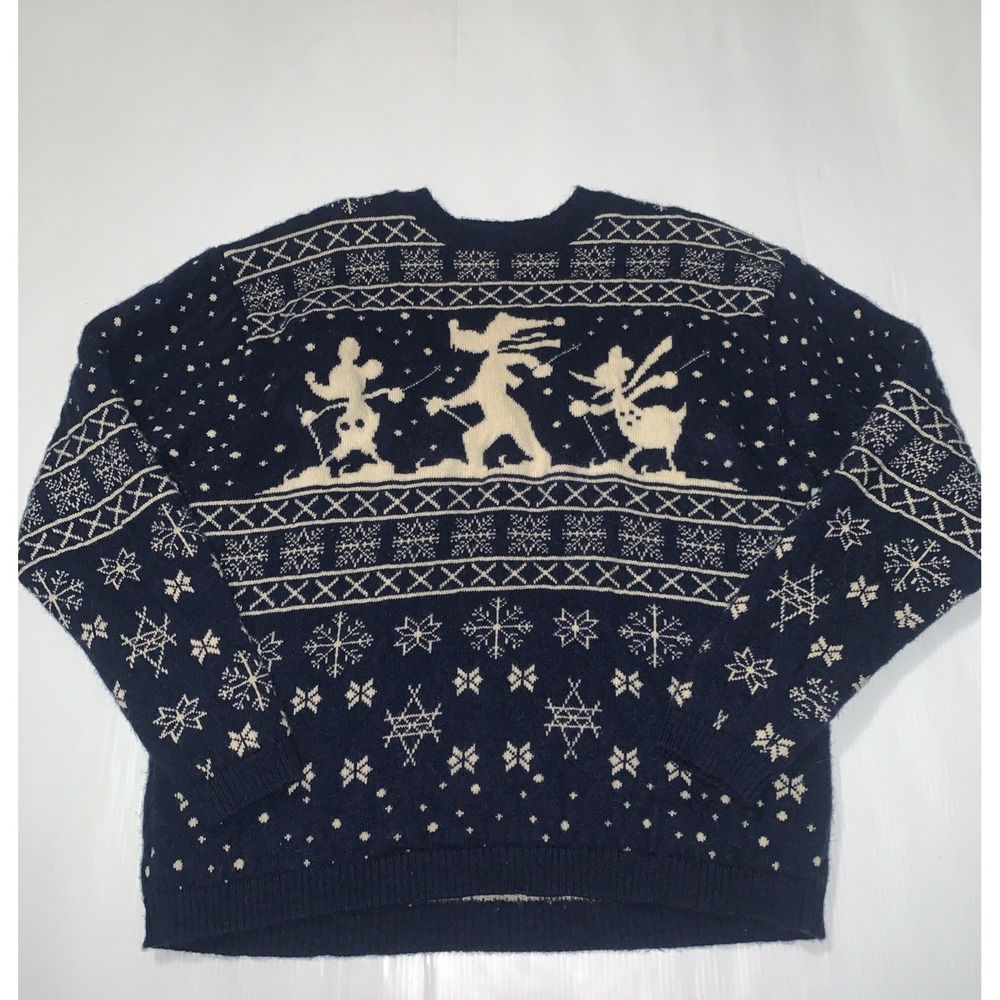 VTG Disney Store Adventure Ahead Best Wool Sweater Mens XL Mickey Goofy Donald